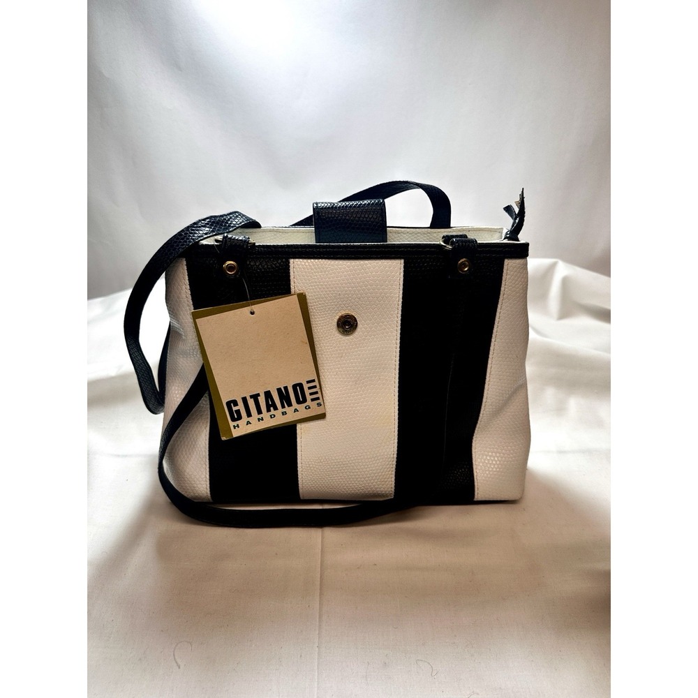 Gitano‎ Purse Handbag Tote Black White Original Tags Prime Condition 9x12"1980's